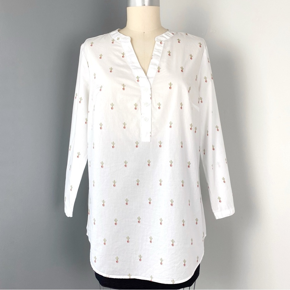 Essentials Women's Cactus Print Lightweight Cotton Tunic White Size M